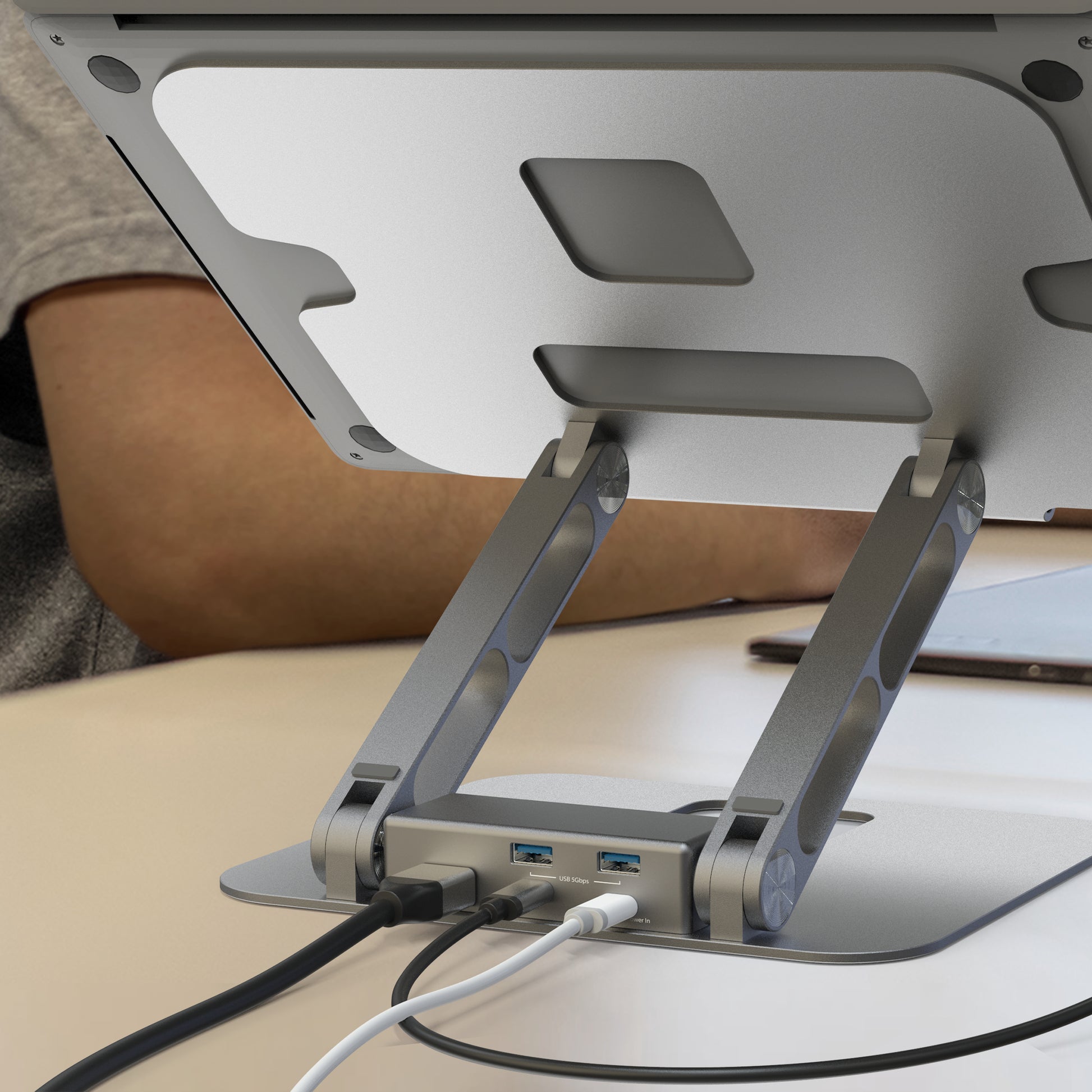 j5create Laptop-Ständer – bis 16", HDMI, integrierter USB-Hub – Grau
