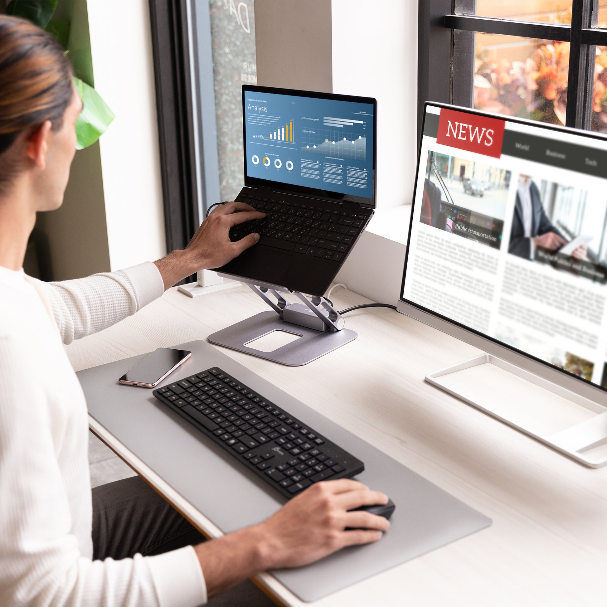 j5create Laptop-Ständer – bis 16", HDMI, integrierter USB-Hub – Grau
