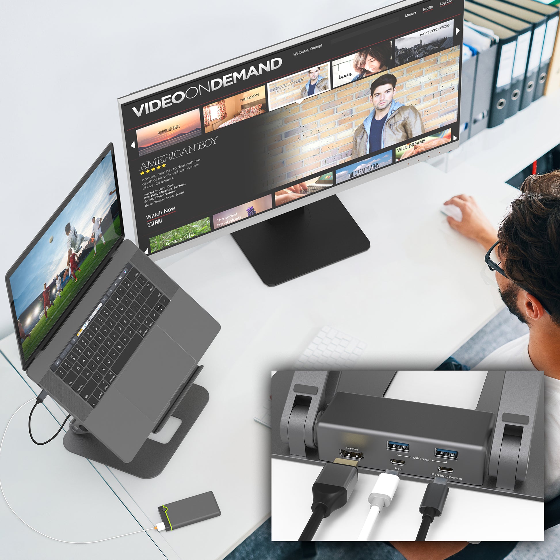 j5create Laptop-Ständer – bis 16", HDMI, integrierter USB-Hub – Grau