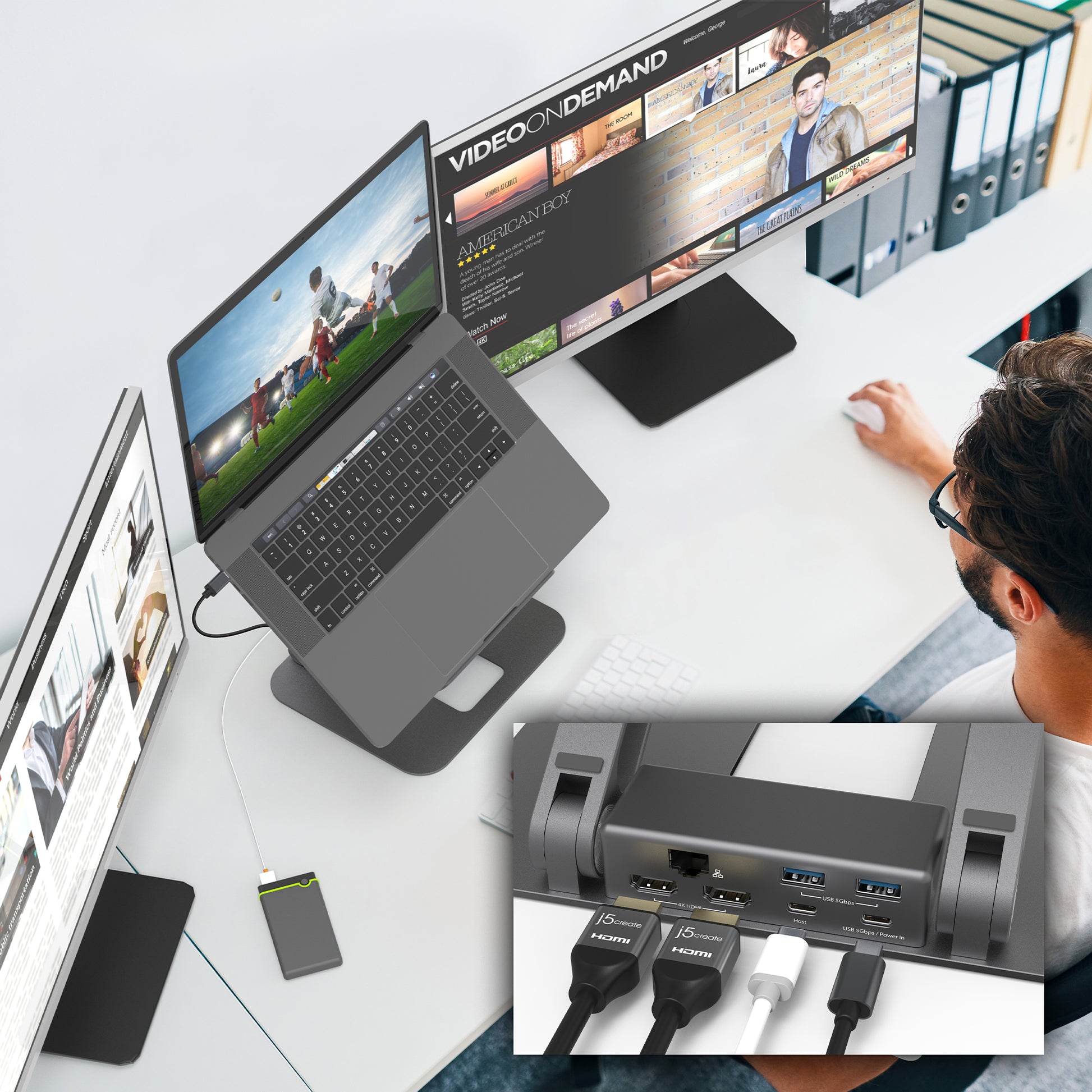 j5create JTS427-N Dockingstation – USB-C, 2× HDMI, 100 W PD, GbE, für Windows/Mac