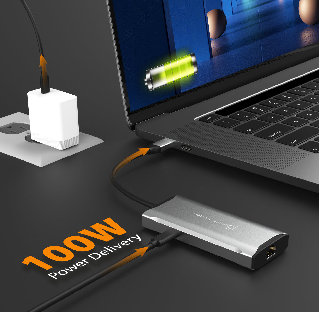 j5create JCD392-N Multiport-Adapter – USB-C, 1× HDMI, 2× USB-A, 100 W PD, GbE, für Windows/Mac