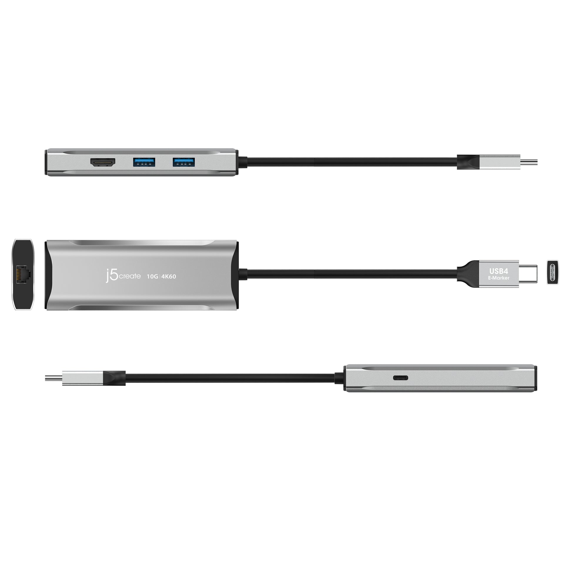 j5create JCD392-N Multiport-Adapter – USB-C, 1× HDMI, 2× USB-A, 100 W PD, GbE, für Windows/Mac