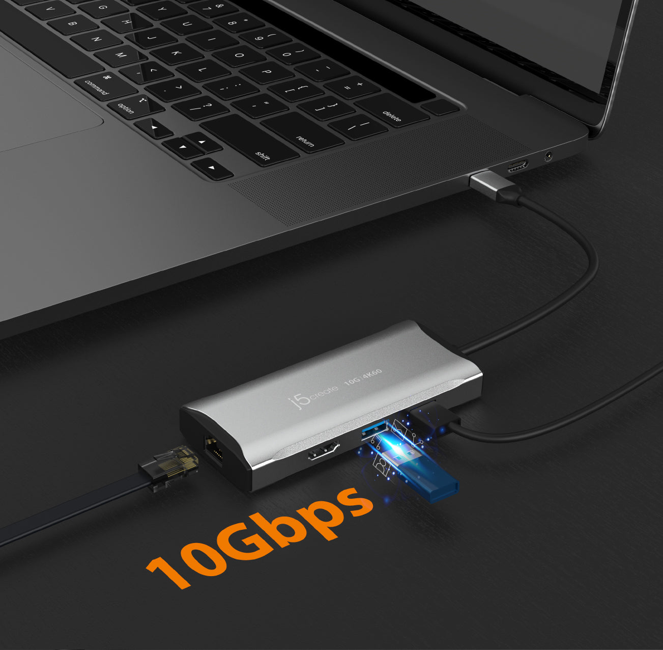 j5create JCD392-N Multiport-Adapter – USB-C, 1× HDMI, 2× USB-A, 100 W PD, GbE, für Windows/Mac