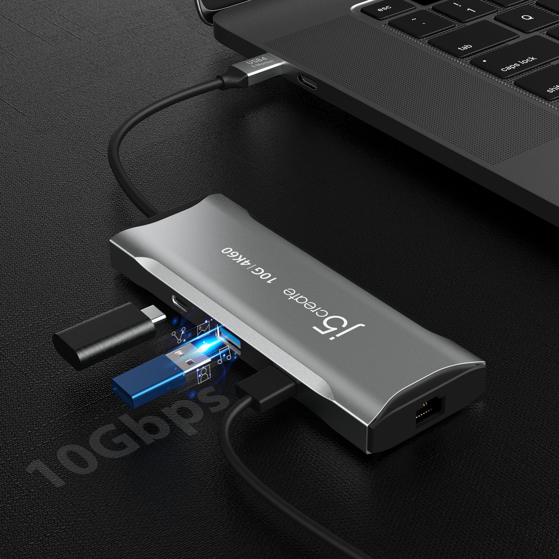 j5create JCD393-N Multiport-Adapter – USB-C, 1× HDMI, 2× USB-A, 2× USB-C, 100 W PD, GbE, SD/microSD