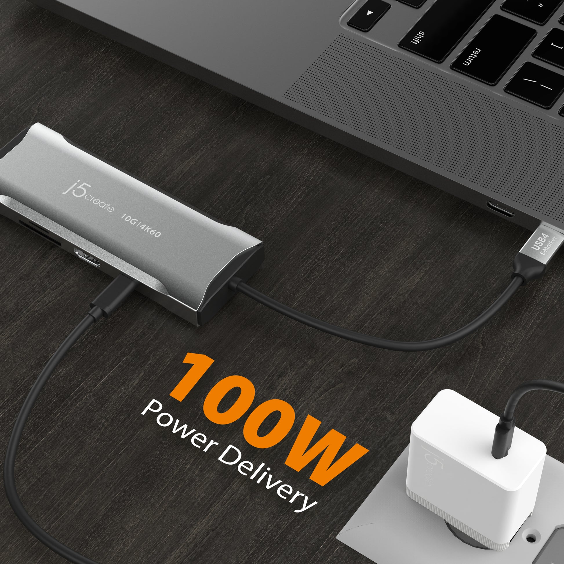 j5create JCD393-N Multiport-Adapter – USB-C, 1× HDMI, 2× USB-A, 2× USB-C, 100 W PD, GbE, SD/microSD