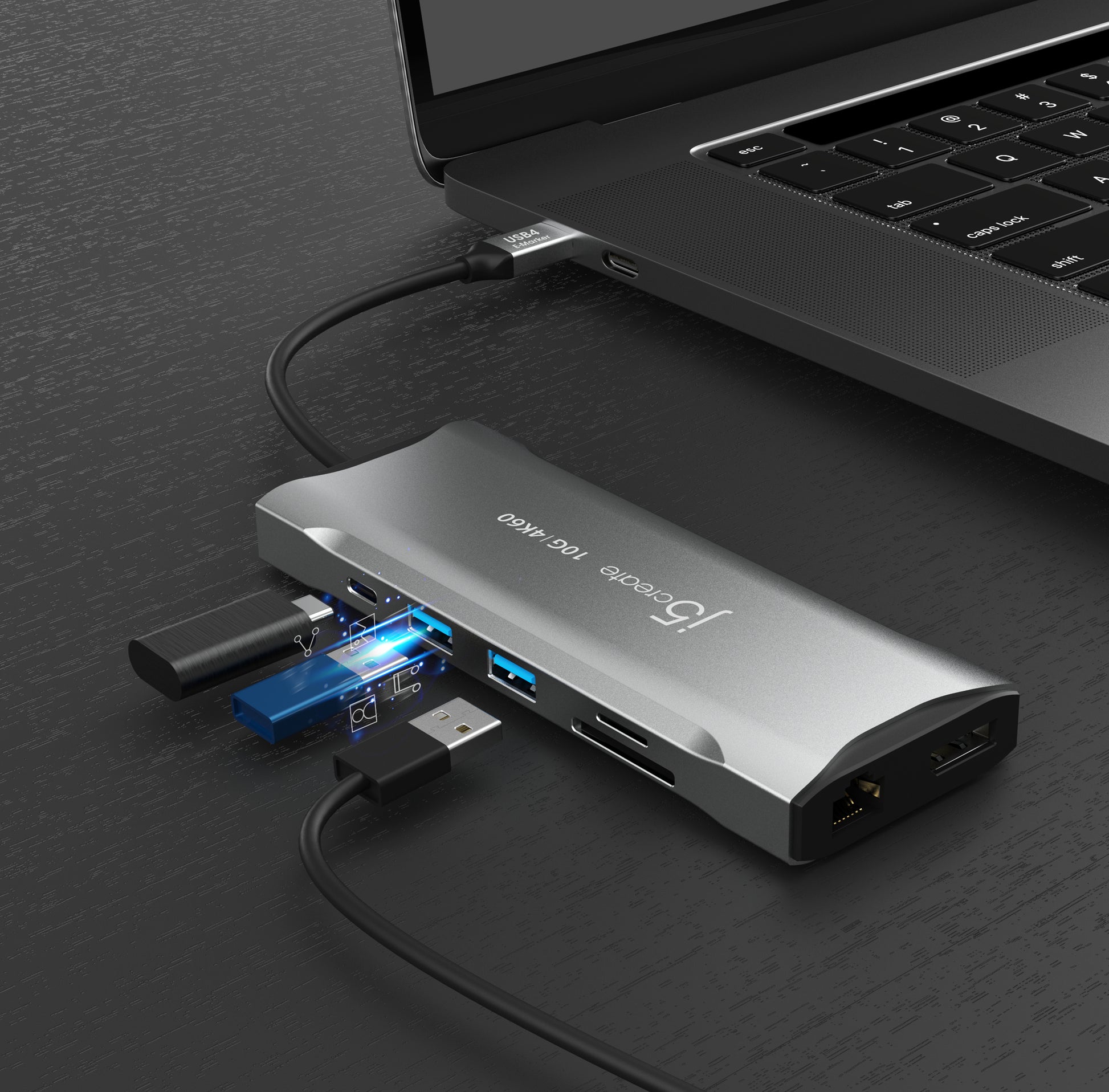 j5create JCD397-N Dockingstation – USB-C, 1× DP, 2× HDMI, 2× USB-A, 2× USB-C, 100 W PD, GbE, für Windows/Mac