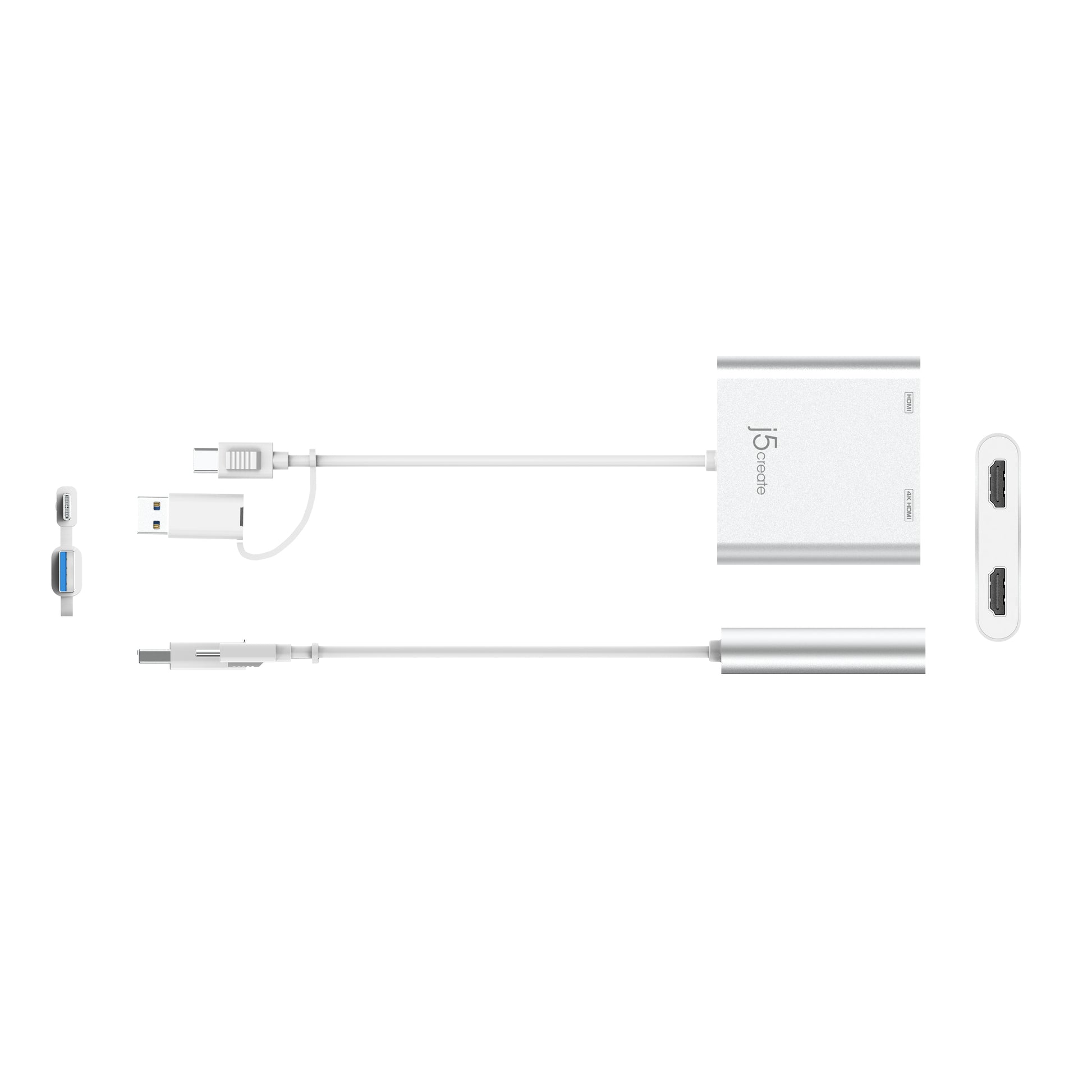 j5create JCA365-N Multi-Monitor-Adapter USB-C zu 2× HDMI – 4K (3840 × 2160) @ 30 Hz, 0,2 m, für Windows/Mac