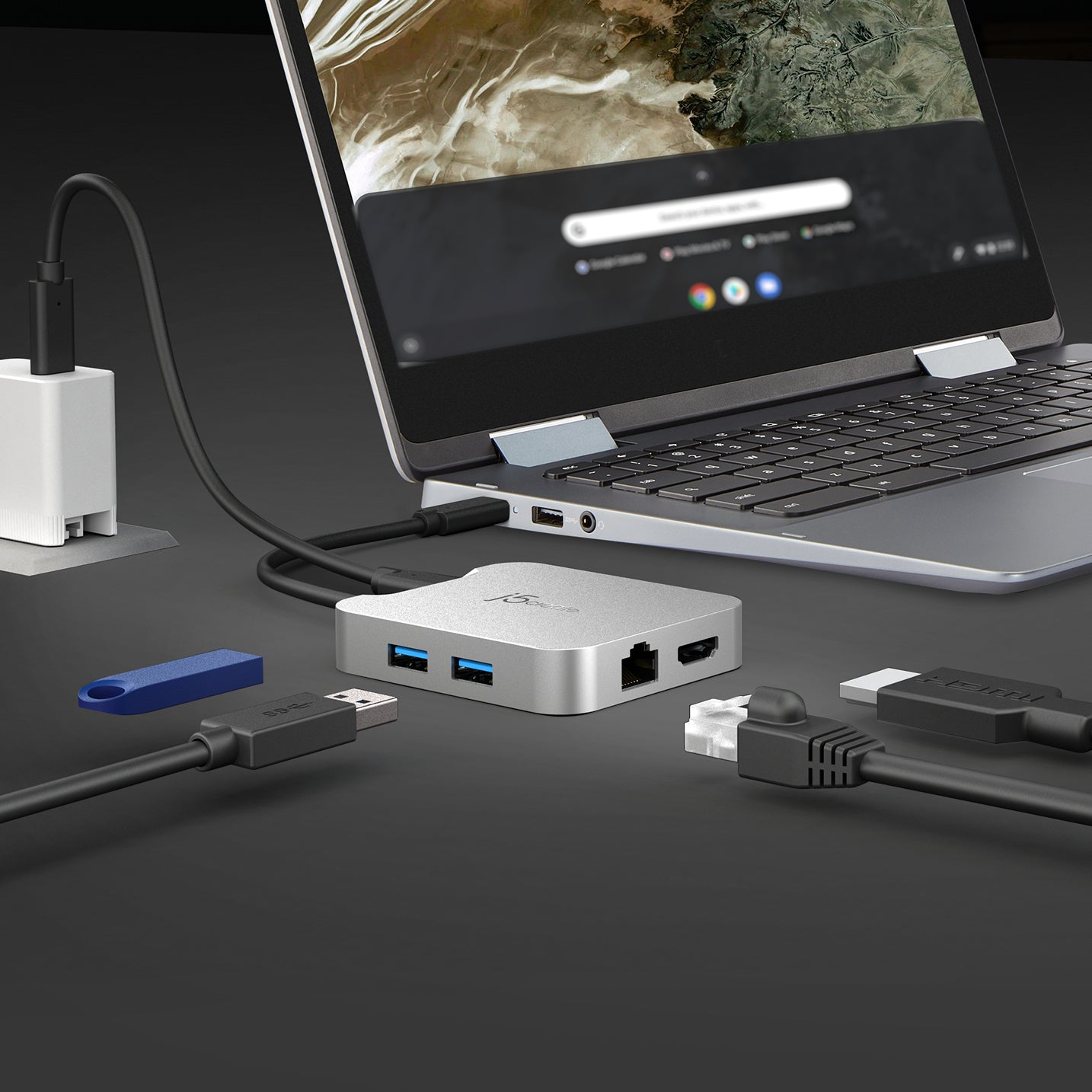 j5create JCD391-N Multiport-Adapter – USB-C, 1× HDMI, 2× USB-A, 85 W PD, GbE, für Windows/Mac/ChromeOS