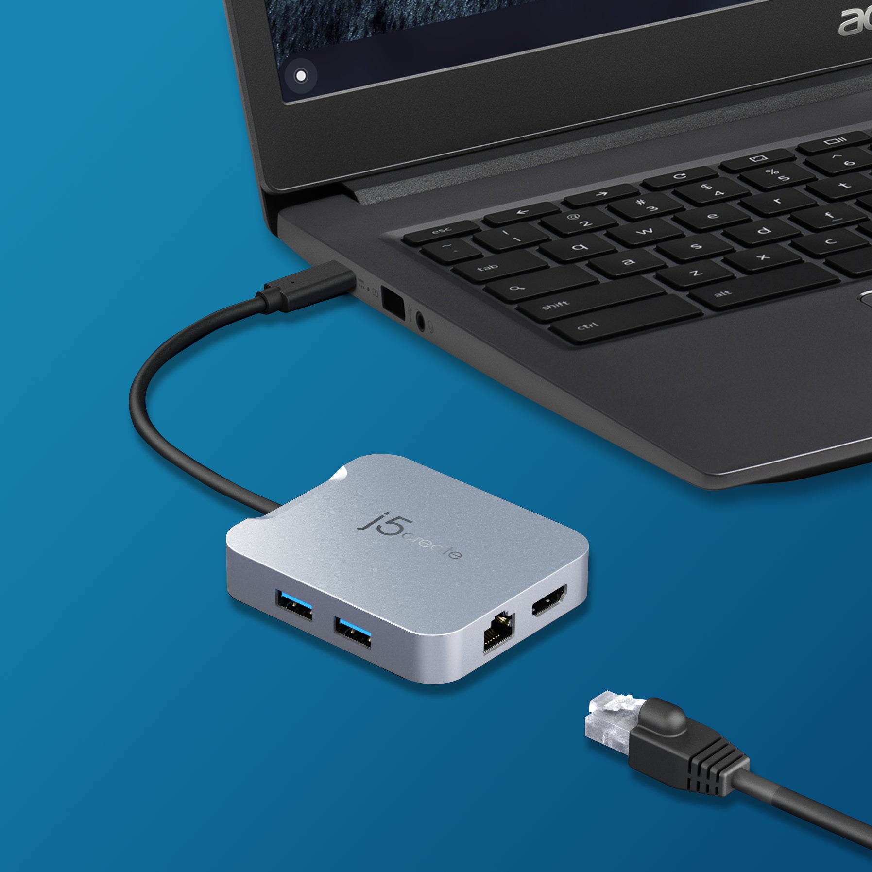 j5create JCD391-N Multiport-Adapter – USB-C, 1× HDMI, 2× USB-A, 85 W PD, GbE, für Windows/Mac/ChromeOS