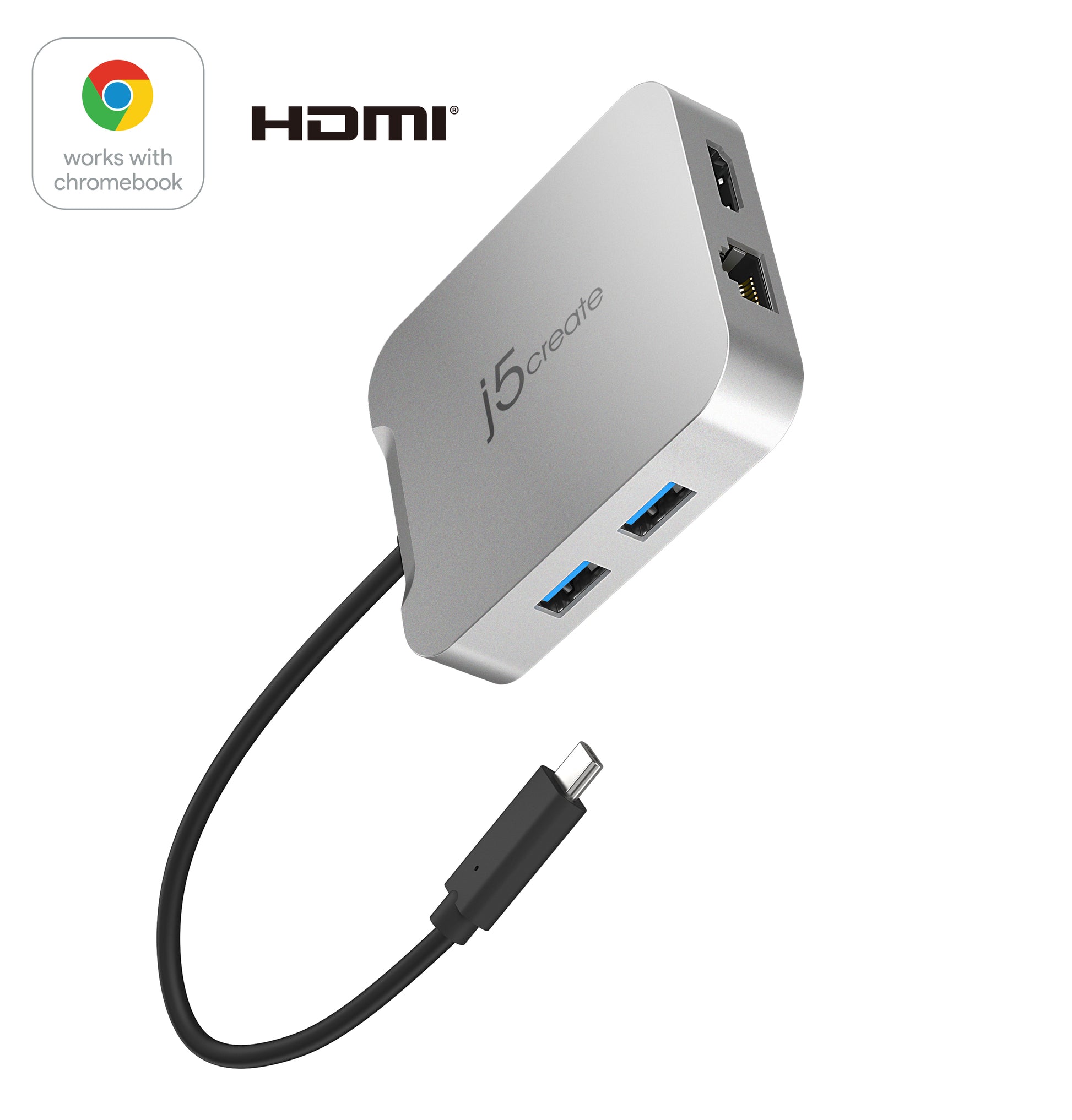 j5create JCD391-N Multiport-Adapter – USB-C, 1× HDMI, 2× USB-A, 85 W PD, GbE, für Windows/Mac/ChromeOS