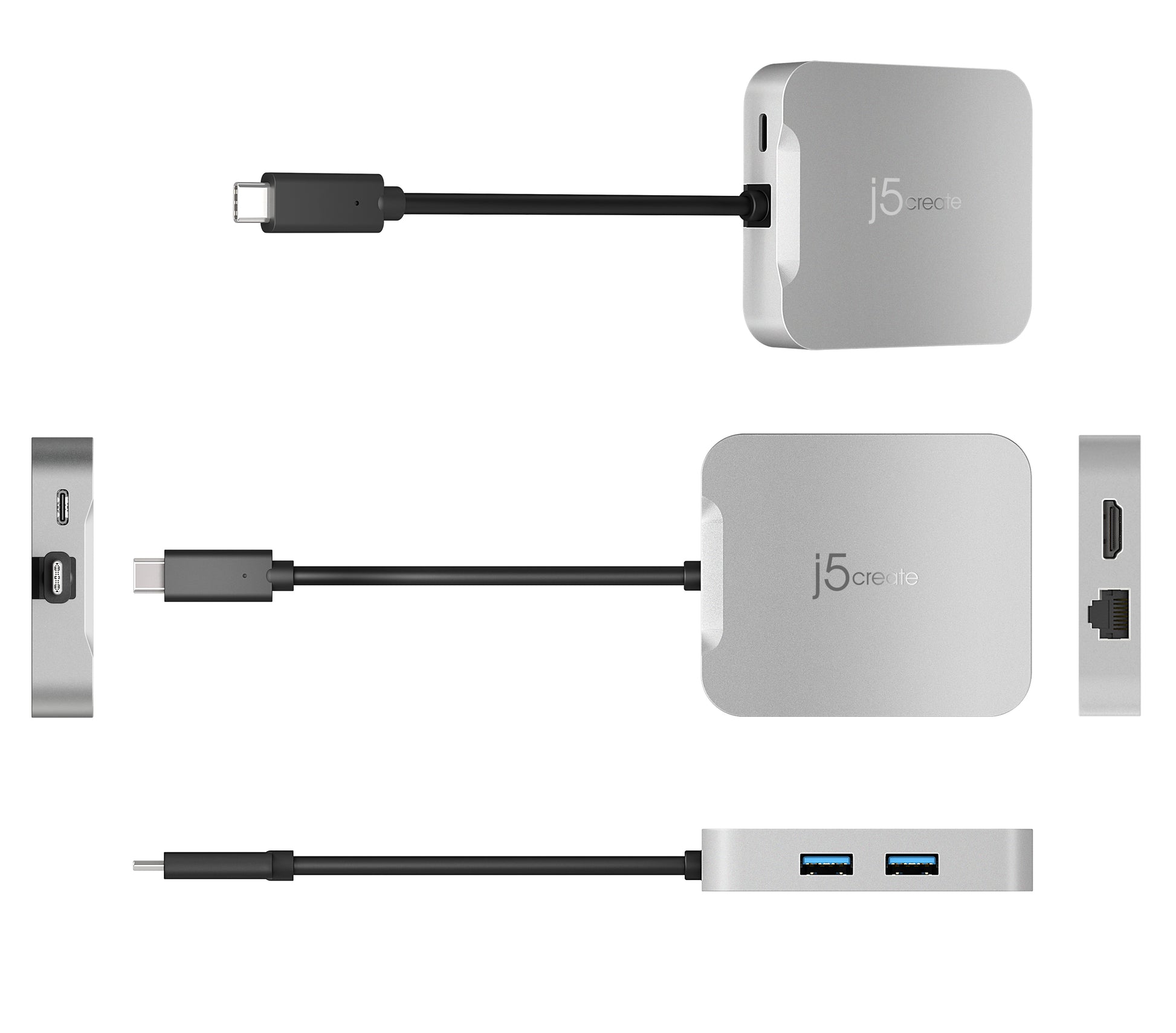 j5create JCD391-N Multiport-Adapter – USB-C, 1× HDMI, 2× USB-A, 85 W PD, GbE, für Windows/Mac/ChromeOS