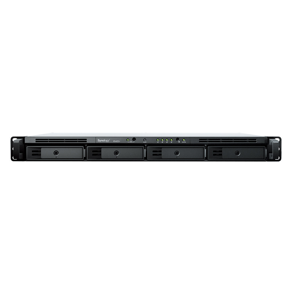 Synology RS422+ – 4-Bay Rack 1U NAS – AMD Ryzen R1600, 2 GB RAM, 1GbE, DSM, für 2,5"/3,5" HDD/SSD, SATA