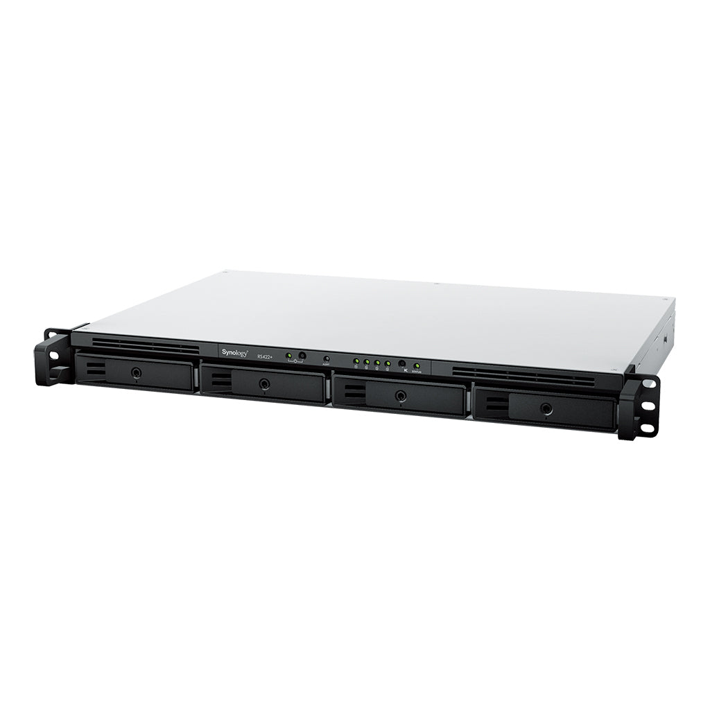 Synology RS422+ – 4-Bay Rack 1U NAS – AMD Ryzen R1600, 2 GB RAM, 1GbE, DSM, für 2,5"/3,5" HDD/SSD, SATA