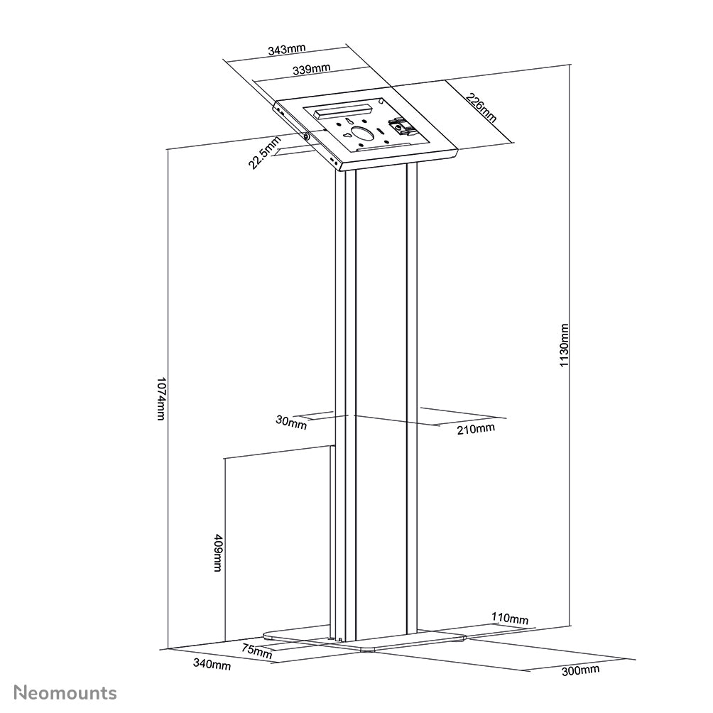 Neomounts Tablet-Bodenständer – für 9,7–11", abschliessbar, VESA 75×75 – Weiss