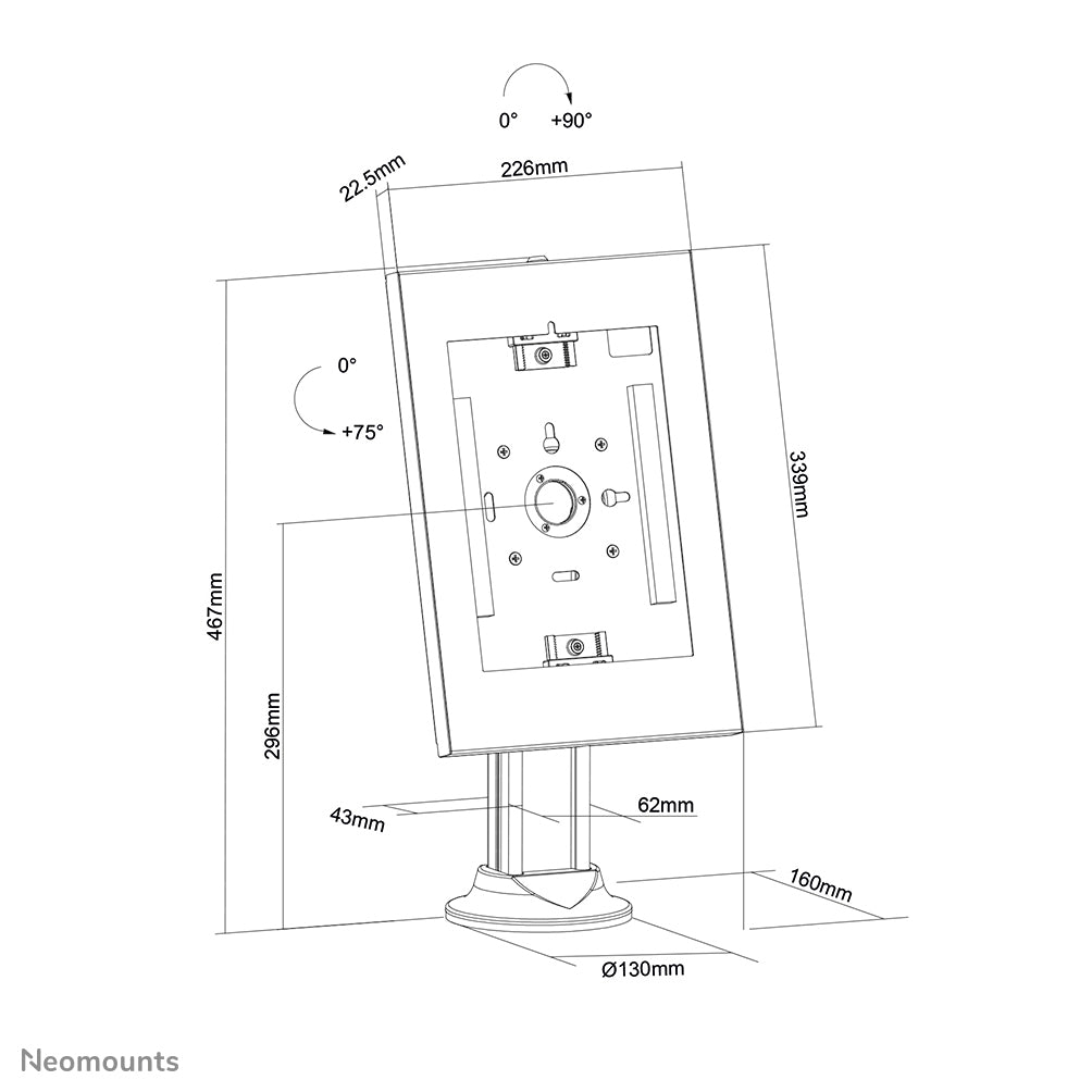 Neomounts Tablet-Tischhalterung – 9,7–11", VESA 75×75, abschliessbar – Weiss