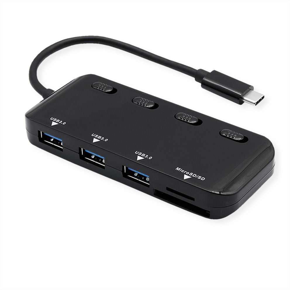ROLINE USB-Hub – USB-C, 3× USB-A, microSD, für Tablet/Notebook/PC