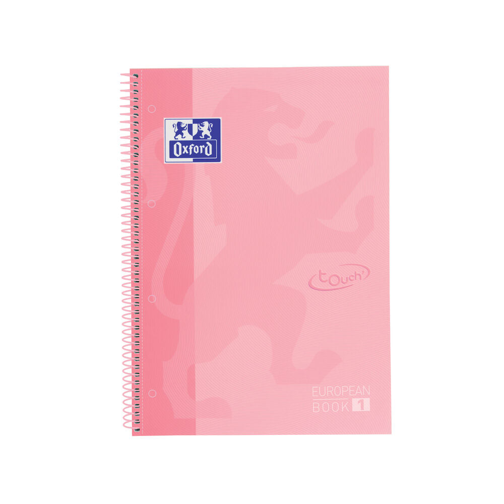 Oxford Spiralbuch – A4+ – kariert 5 mm – 80 Blatt – Hardcover, 4-fach gelocht, mikroperforiert – pastellrosa