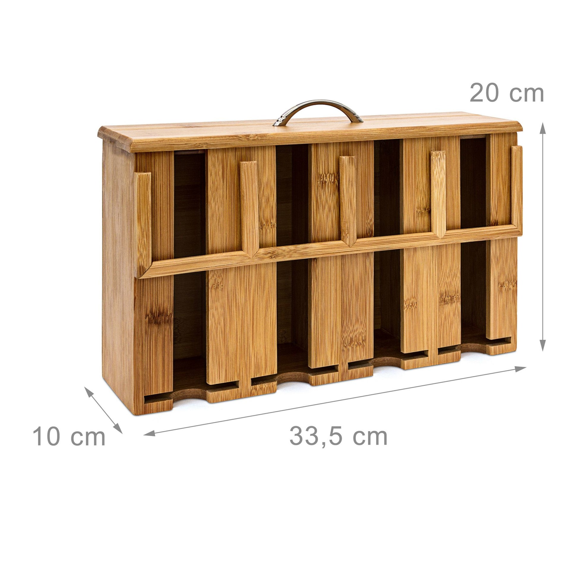 Relaxdays Teebeutelbox Bambus, 4 Fächer, 33,5 × 10 × 22 cm, Hellbraun