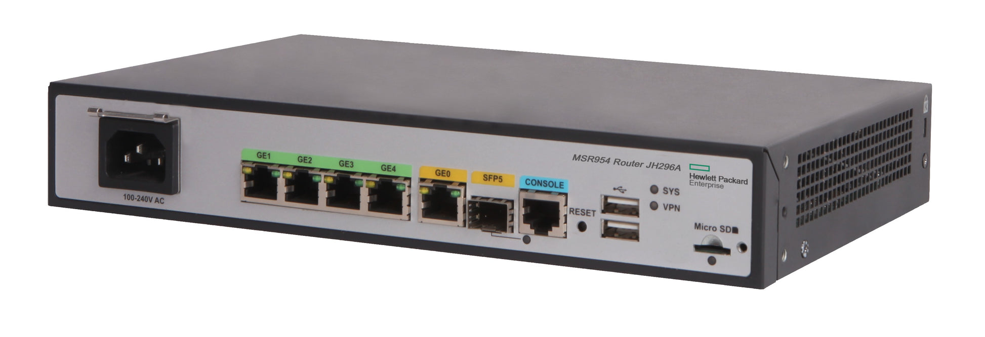 HPE MSR954 – Security-Gateway/Router, 4× 1GbE, Ethernet-WAN, 1× USB 2.0, Grau