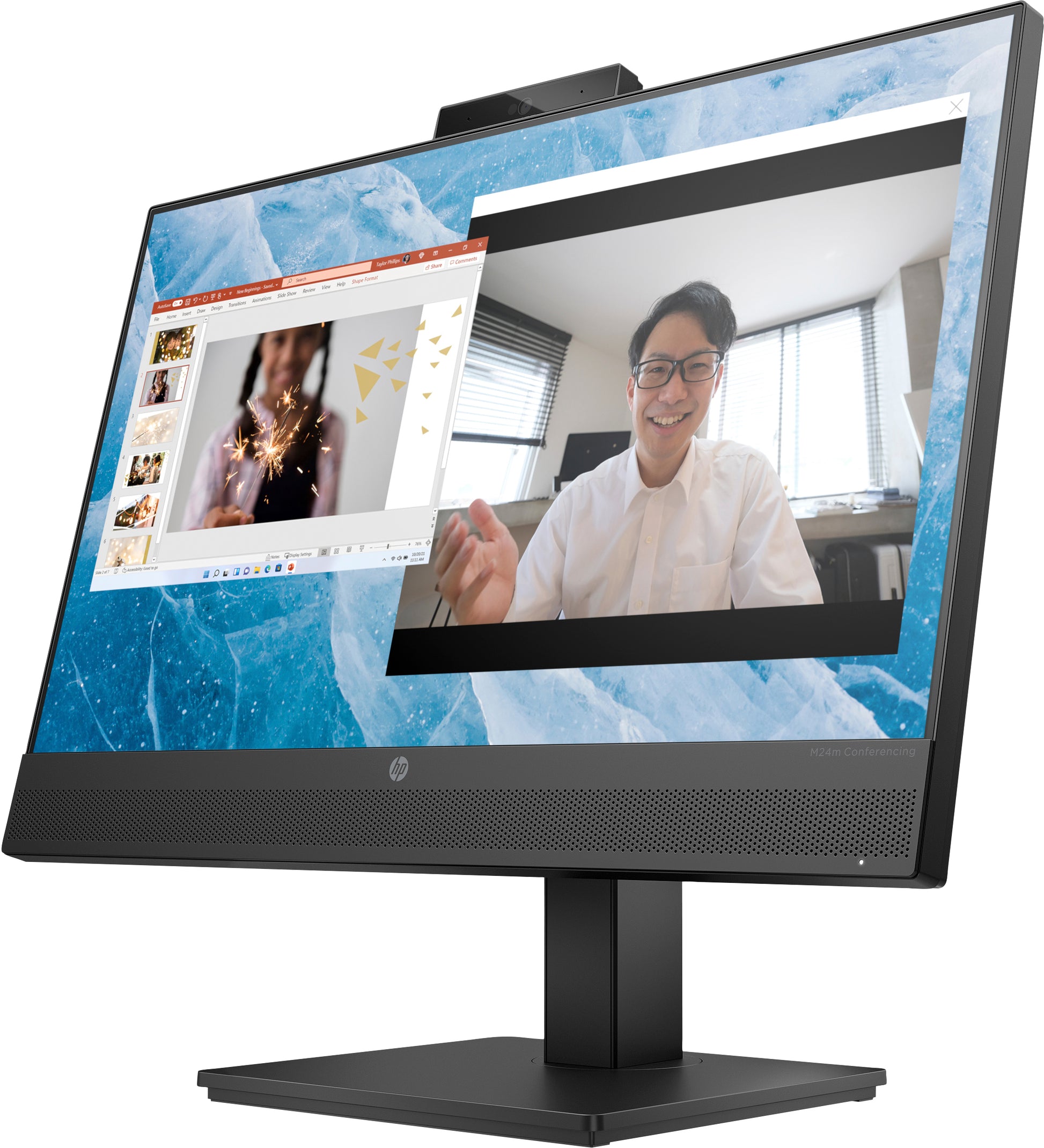 HP M24M – Monitor, 23,8" 1920 × 1080 (Full HD), IPS, 75 Hz, 300 cd/m², Webcam, USB-C, VESA 100 × 100, Schwarz