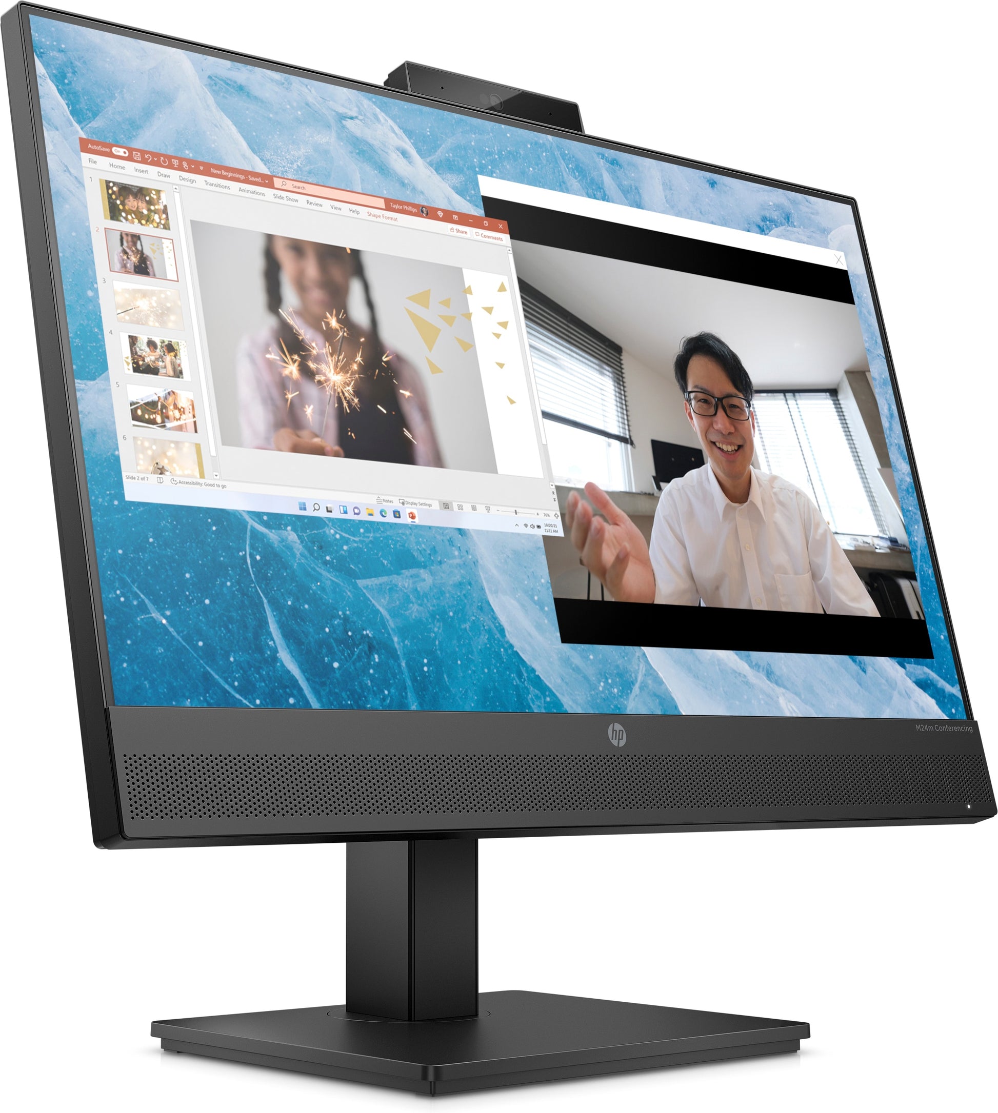 HP M24M – Monitor, 23,8" 1920 × 1080 (Full HD), IPS, 75 Hz, 300 cd/m², Webcam, USB-C, VESA 100 × 100, Schwarz