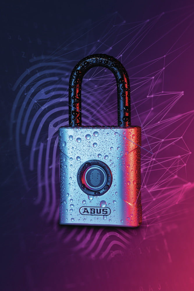 ABUS Fingerabdruck-Vorhängeschloss Fingerprint Touch 57/45 – 45 × 23 × 59 mm, silber