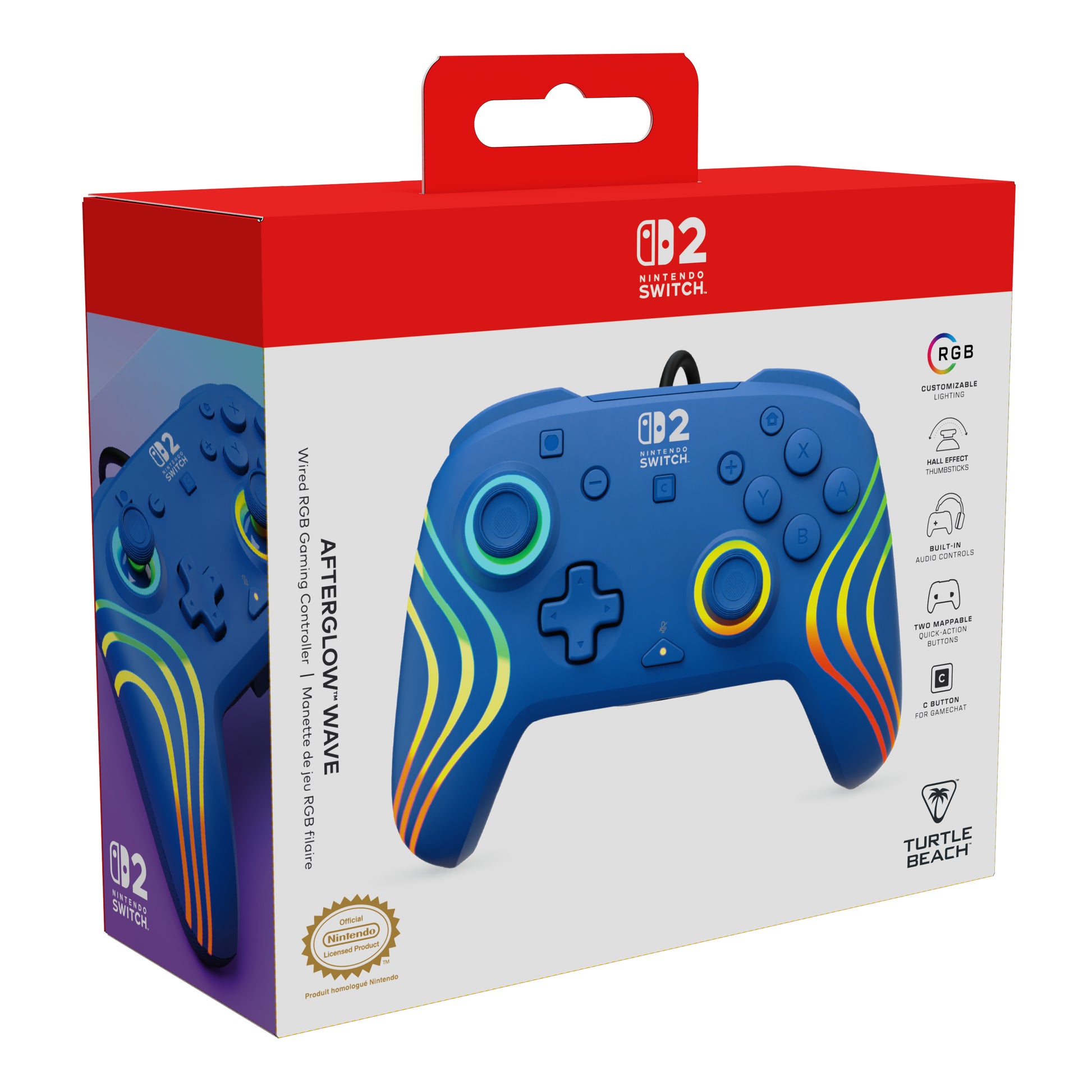 Turtle Beach Afterglow Wave – Gamepad – USB (kabelgebunden, USB-C), RGB – für Nintendo Switch-Konsolen, Blau