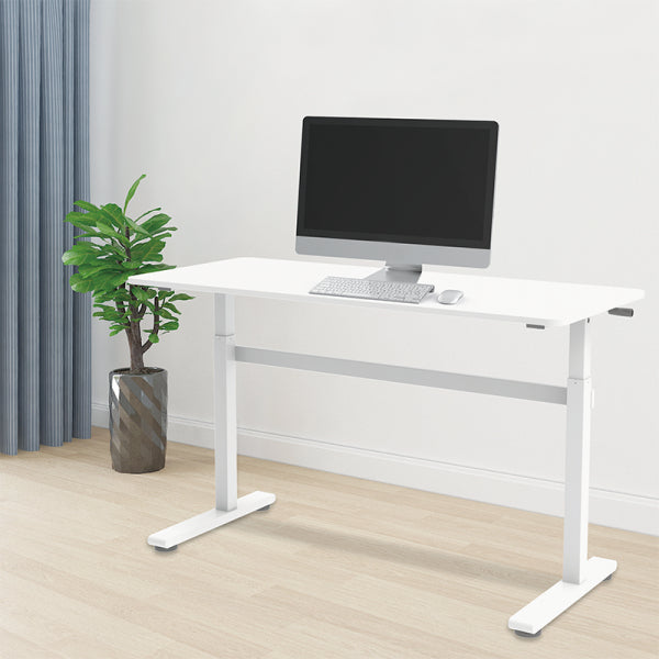 LogiLink EO0027W – Sitz-/Steh-Tisch, manuell, 140 × 60 cm, Höhe 70–117 cm, 40 kg, weiss