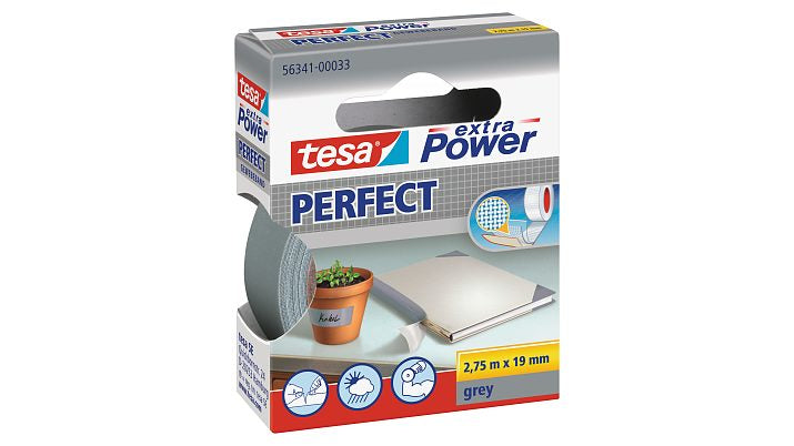 tesa Gewebeband extra Power Perfect – 19 mm × 2,75 m, grau, stark