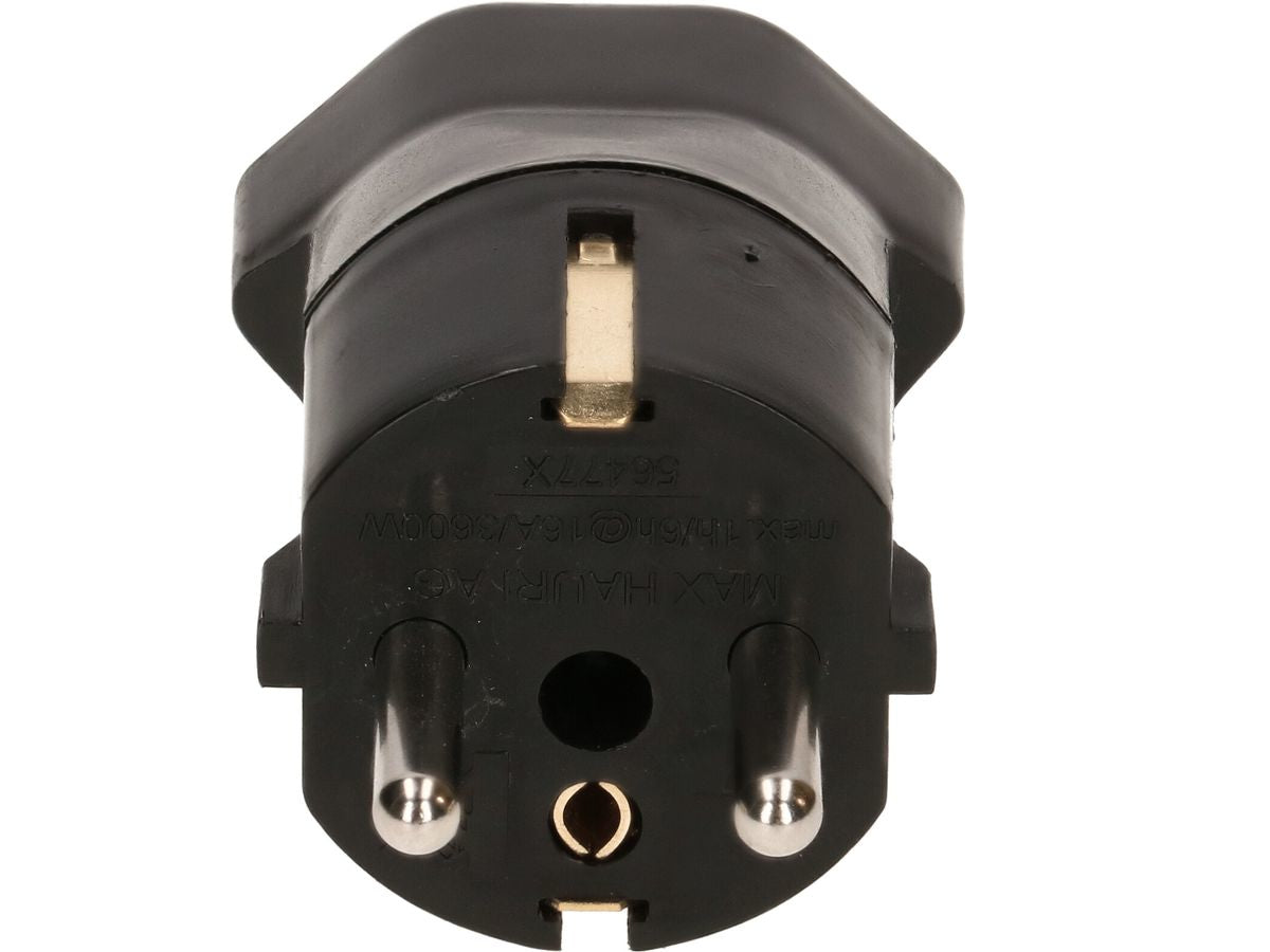 Max Hauri AG Max Hauri – Reiseadapter – geerdet, 16 A, 230 V – von Typ F zu Typ T23 – 40×30×70 mm – schwarz – 1 Stk.