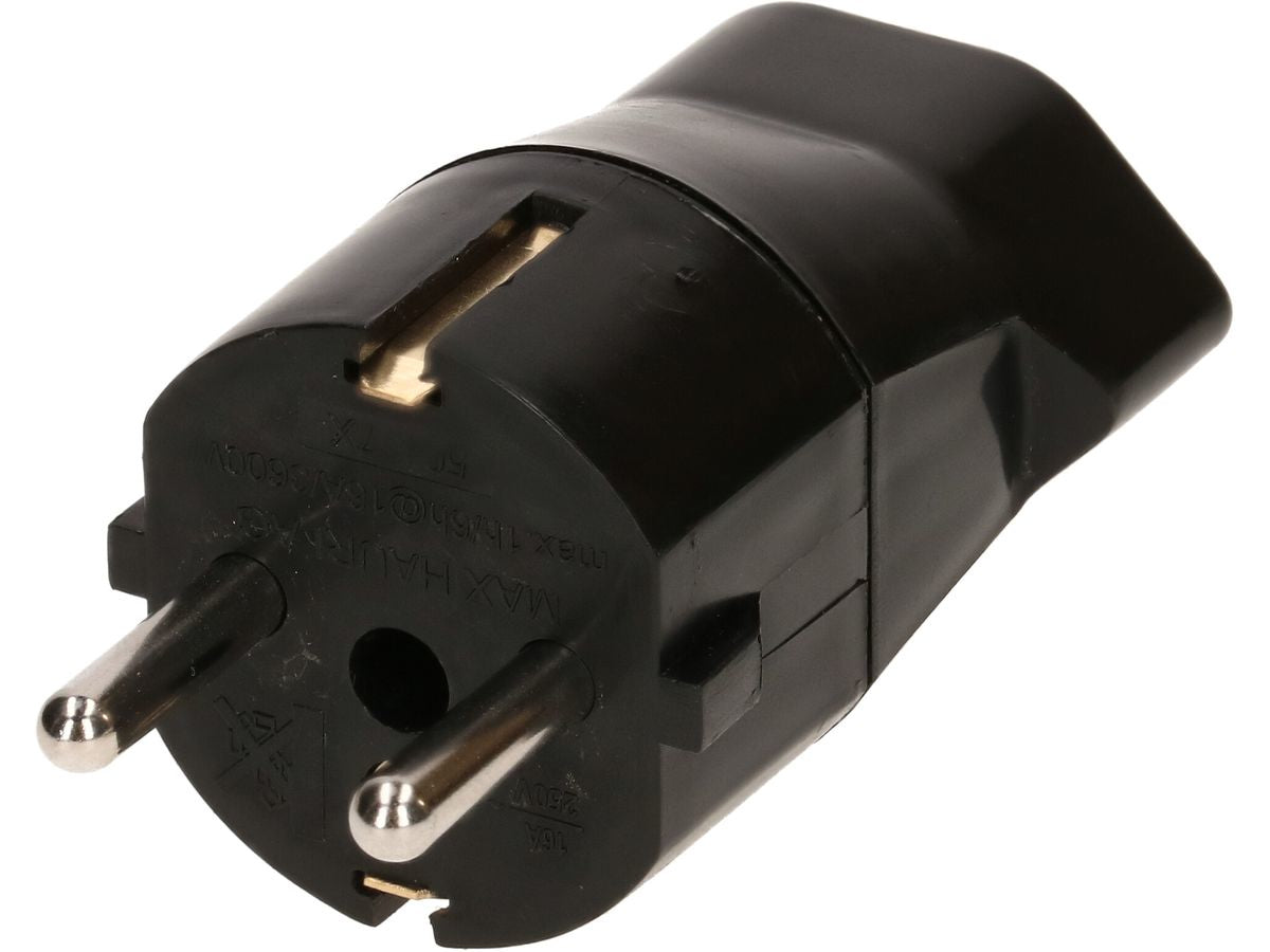 Max Hauri AG Max Hauri – Reiseadapter – geerdet, 16 A, 230 V – von Typ F zu Typ T23 – 40×30×70 mm – schwarz – 1 Stk.