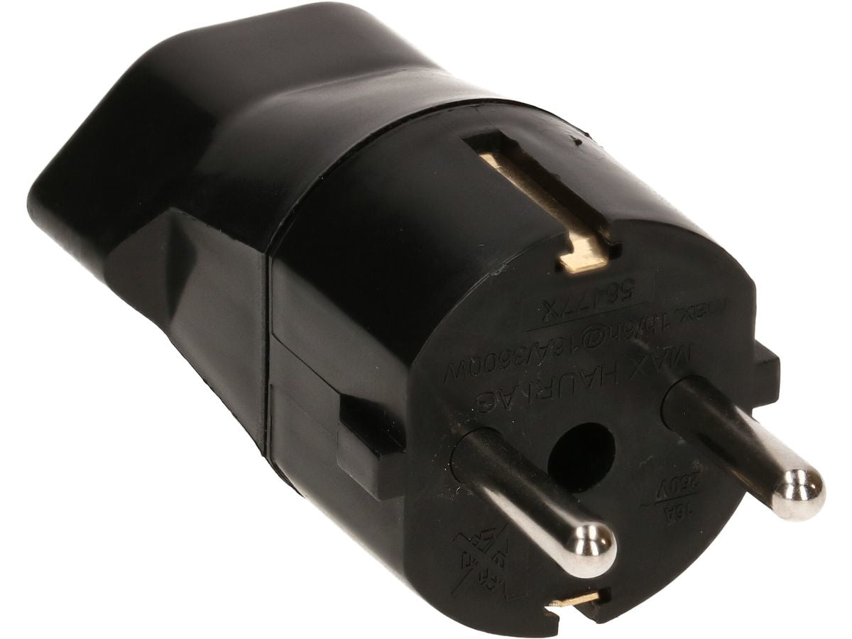 Max Hauri AG Max Hauri – Reiseadapter – geerdet, 16 A, 230 V – von Typ F zu Typ T23 – 40×30×70 mm – schwarz – 1 Stk.