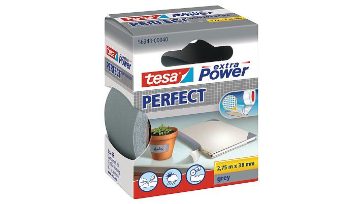 tesa Gewebeband extra Power Perfect – 38 mm × 2,75 m, grau, stark