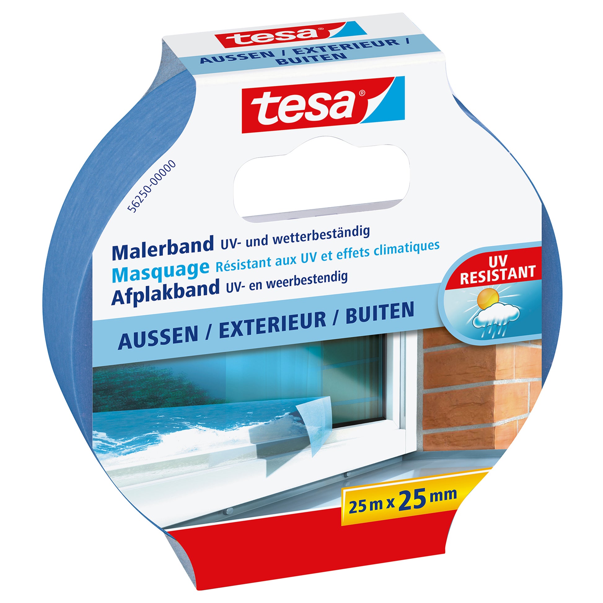 tesa Abdeckband Precision Outdoor – 25 mm × 25 m, hellblau, für Aussenbereich, glatt