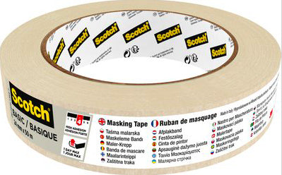 3M Krepp-Abdeckband – 24 mm × 50 m, beige, für raue Oberflächen, rückstandsfrei bis 1 Tag