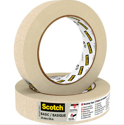 3M Krepp-Abdeckband – 24 mm × 50 m, beige, für raue Oberflächen, rückstandsfrei bis 1 Tag