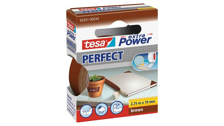 tesa Gewebeband Extra Power Perfect – 19 mm × 2,75 m, braun, stark