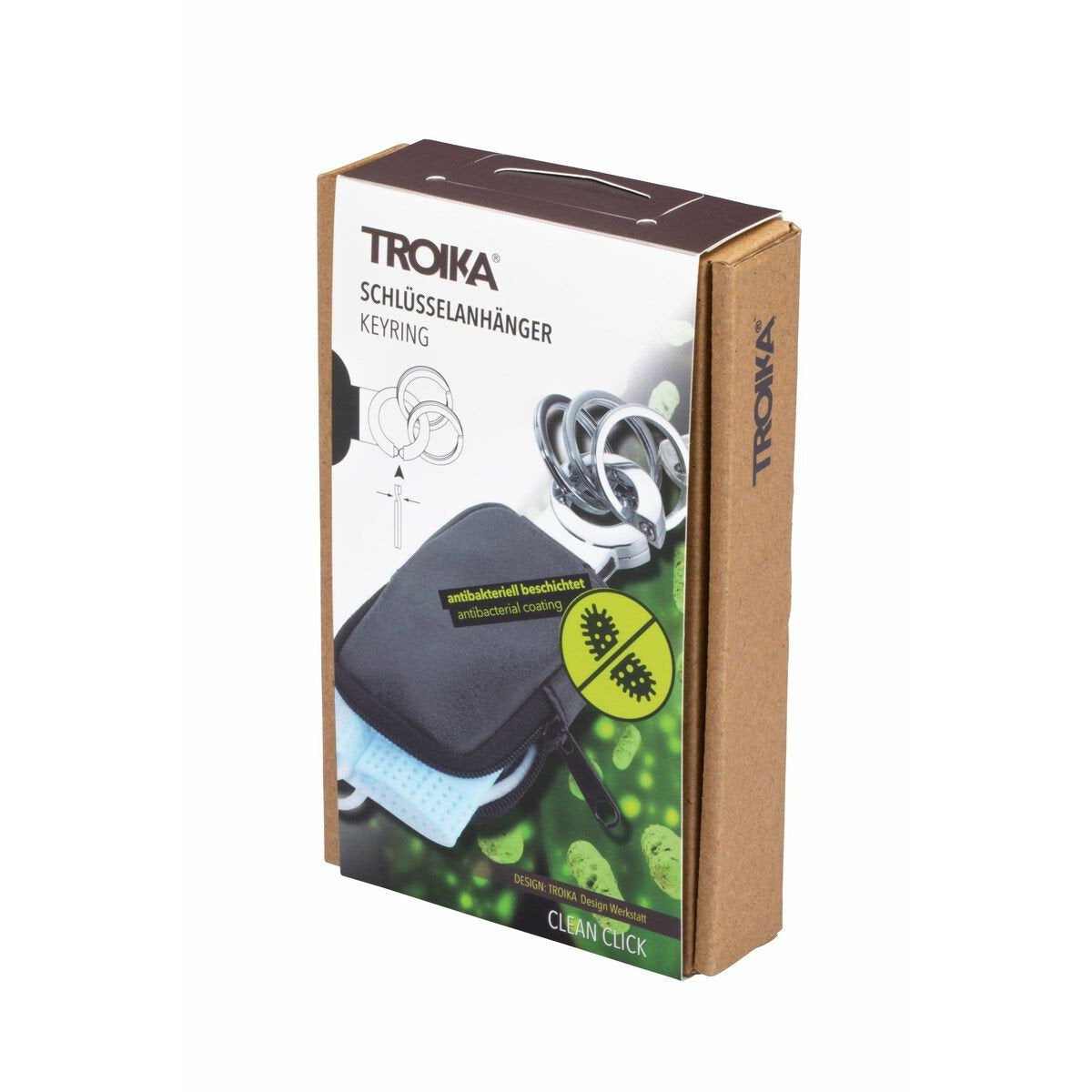 TROIKA Schlüsselanhänger Clean Click – mit Münzfach, Metall/Kunstleder, Schwarz/Silber, 125 × 55 × 20 mm
