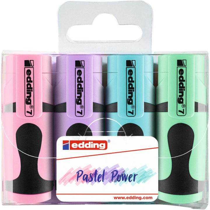 Edding 7 Mini Textmarker – 4er Set, Farben: Hellblau/Hellgrün/Hellrosa …, Keilspitze 1–3 mm