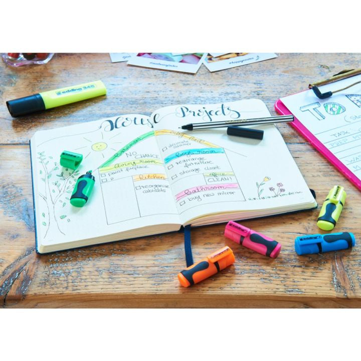 Edding 7 Mini Textmarker – 4er Set, Farben: Hellblau/Hellgrün/Hellrosa …, Keilspitze 1–3 mm