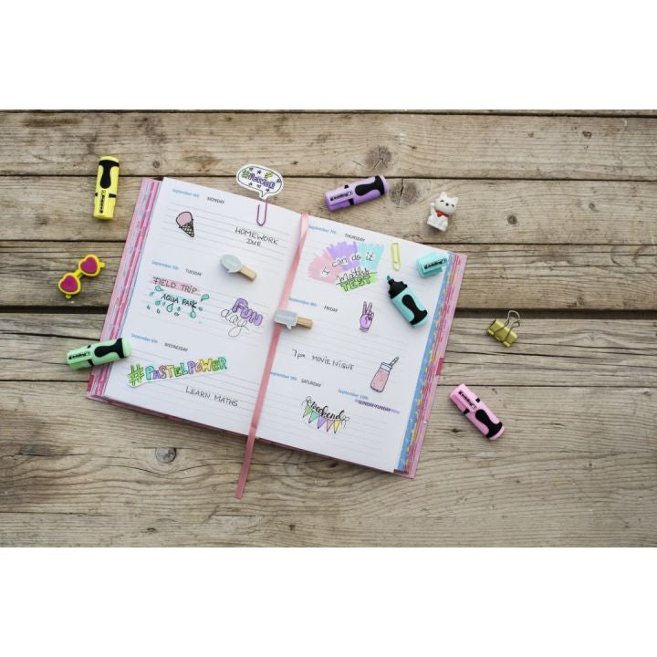 Edding 7 Mini Textmarker – 4er Set, Farben: Hellblau/Hellgrün/Hellrosa …, Keilspitze 1–3 mm