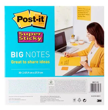 Post-it Super Sticky Haftnotizen – 279×279 mm – Gelb, 30 Blatt, PEFC