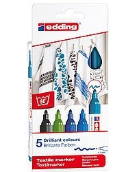 Edding 4500 Textilmarker – Rundspitze 2–3 mm – Cool Color, 5er-Set – für Baumwolle, Seide und Leinen