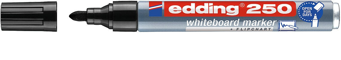 Edding Whiteboard-Marker 250 – Rundspitze 1,5-3 mm – Schwarz – Trocken abwischbar