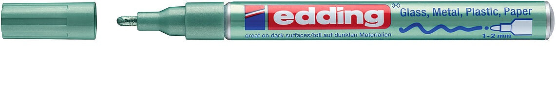 Edding 751 Lackmarker Metallic – Rundspitze 1–2 mm – Grün – für Glas, Metall und Kunststoff
