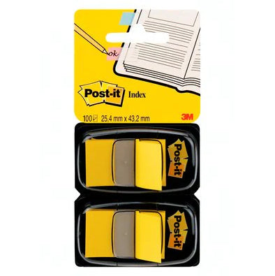 Post-it Indexstreifen – 25,4×43,2 mm – Gelb, 2×50 Blätter, mit Dispenser, Kunststoff