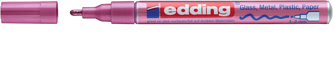 Edding 751 Lackmarker Metallic – Rundspitze 1–2 mm – Pink – für Glas, Metall und Kunststoff