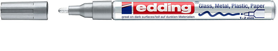Edding 751 Lackmarker – Rundspitze 1–2 mm – Silber – für Glas, Metall und Kunststoff
