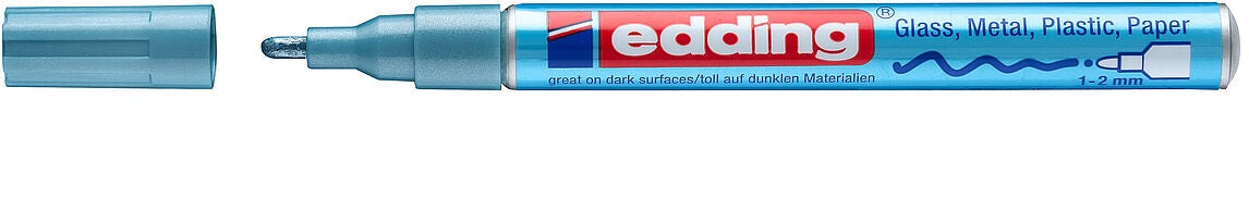 Edding 751 Lackmarker Metallic – Feine Spitze 1–2 mm – Hellblau – für Kunststoff, Glas und Metall