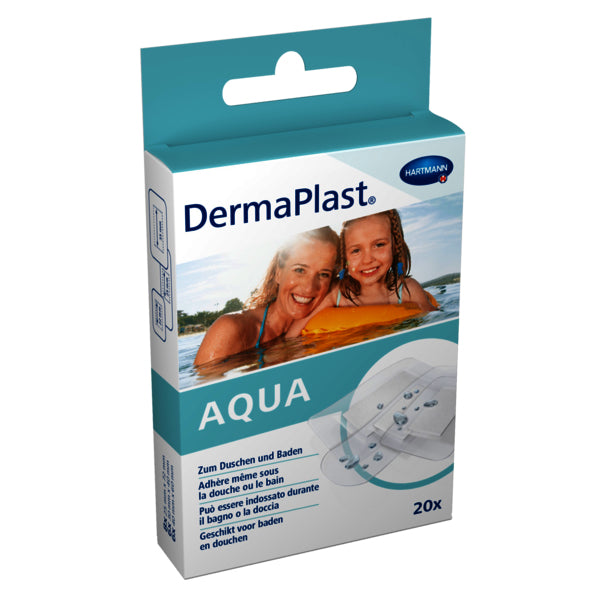 DermaPlast Aqua Pflaster – wasserdicht, hautfreundlich – transparent – für Wunden – sortiert – 20 Stk.